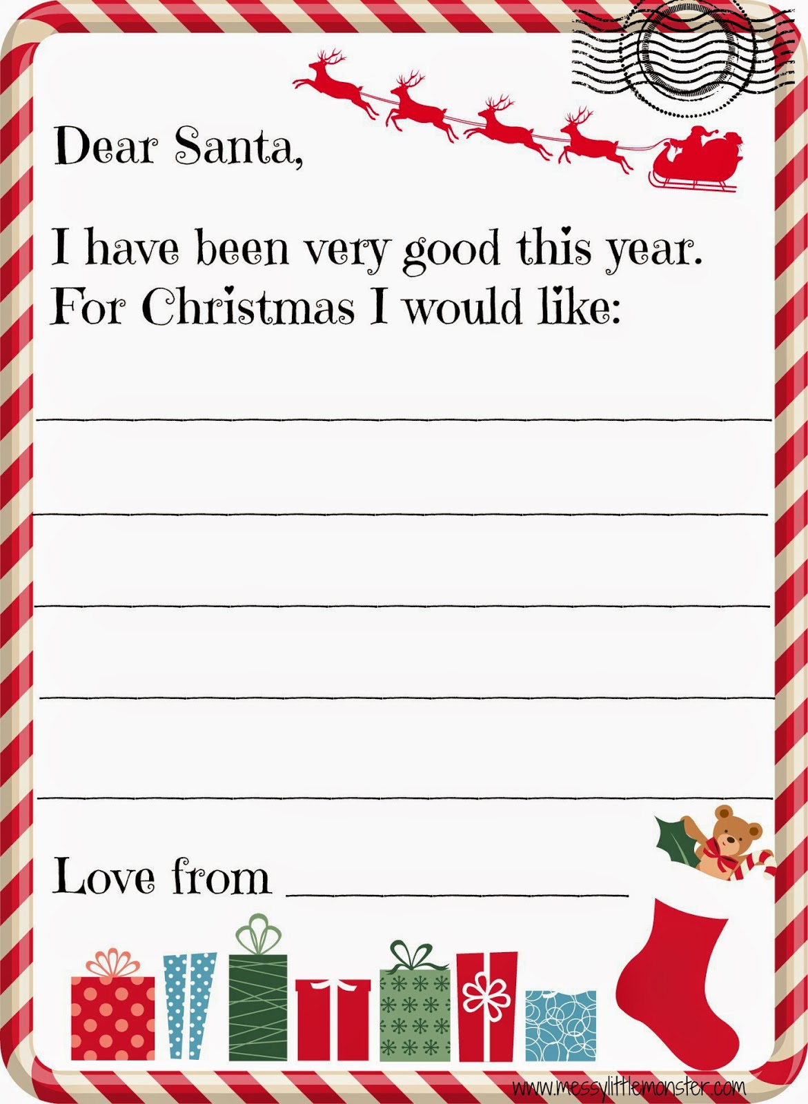 Printable Santa Letter for Kids - Messy Little Monster