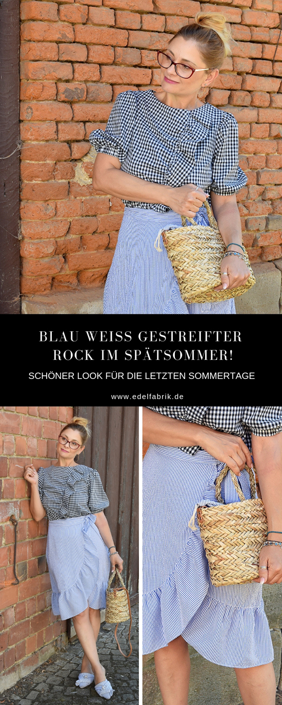 Mustermix, Vichykaro Bluse und gestreifter Rock in Blau und Weiß Rock mit Blau Weißen Streifen, Mustermix richtig kombinieren