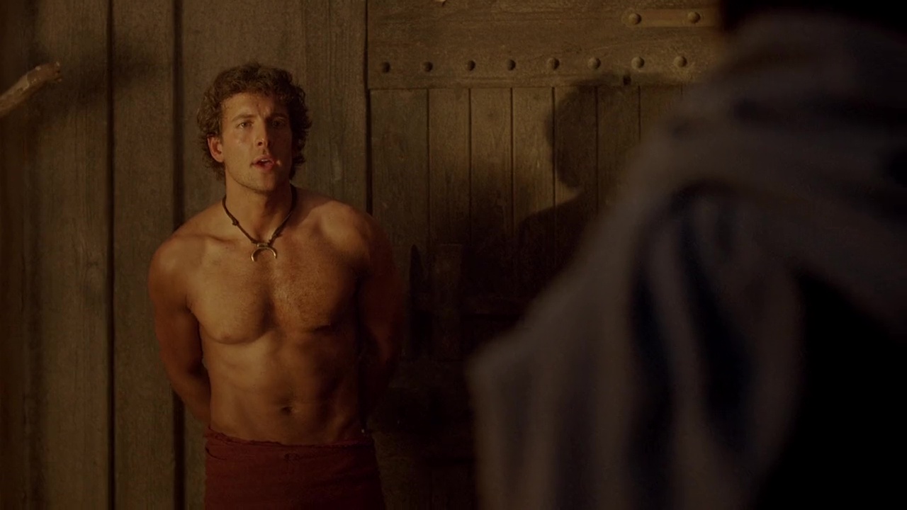 Jack Donnelly shirtless in Atlantis 1-11 "Hunger Pangs" .