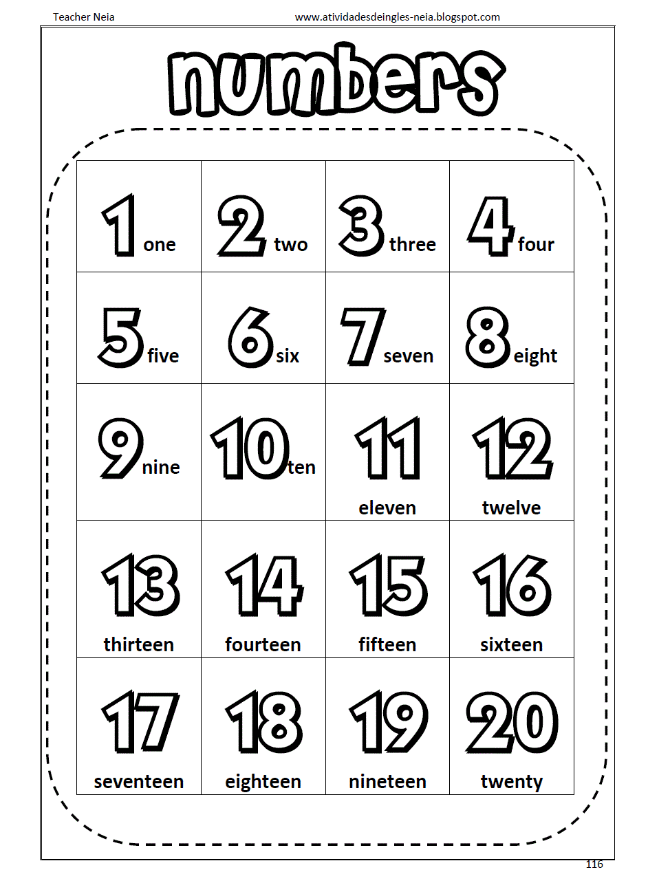 enjoying english numbers 1 20