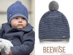 Prince Oscar wore Beewise hat reverse grey and blue