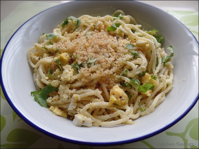 kitchen flavours Spaghettini With Egg & Toasted Parsley Breadcrumbs