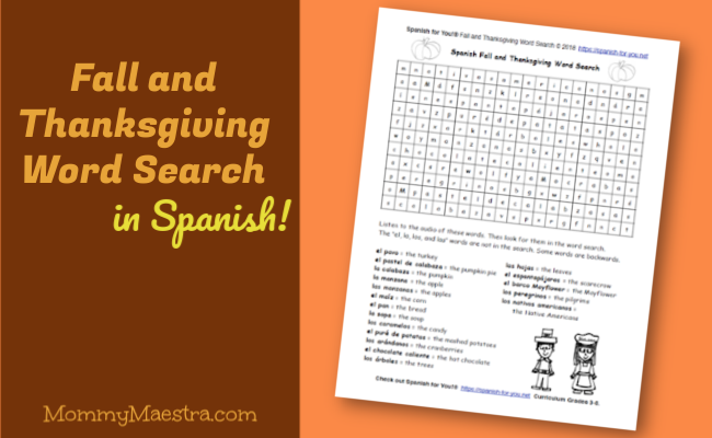 Fall & Thanksgiving Word Search in Spanish