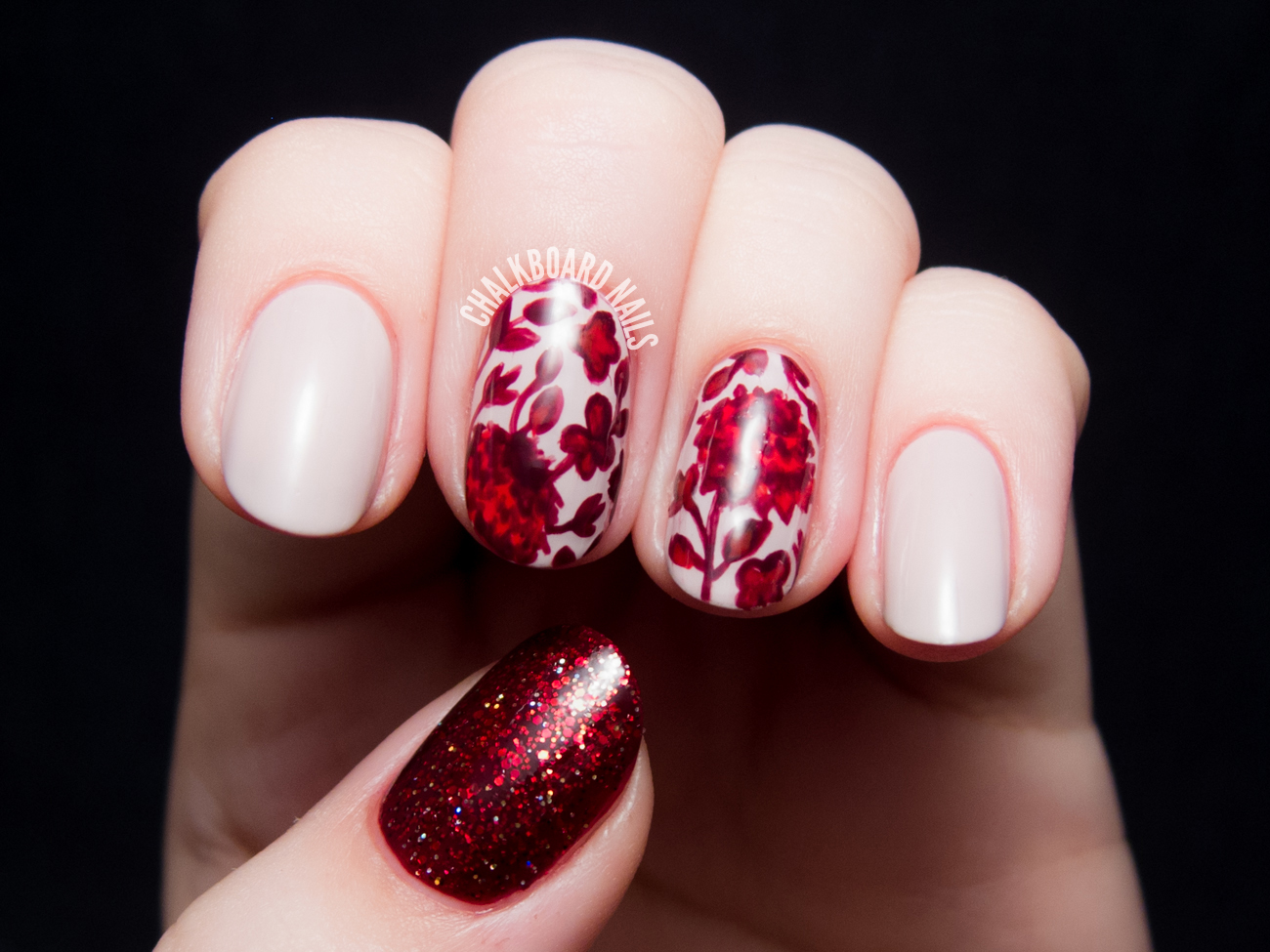 Ruby red floral print by @chalkboardnails