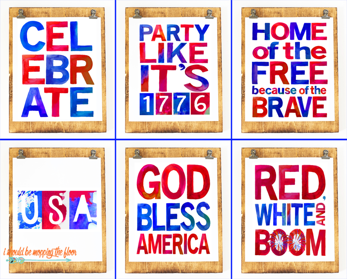 These SIX 8x10" Patriotic Printables are made up of fun watercolor letters and scream summertime! Party like it's 1776, y'all! 