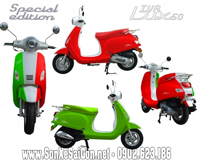 Sơn xe Vespa LX màu xanh trắng đỏ theo lá cờ Ý