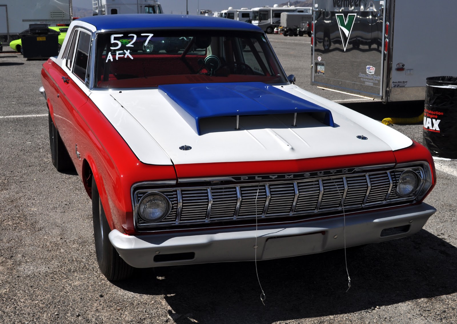 Just A Car Guy Red white and blue AFX plymouth at Mopars at the Strip 2013