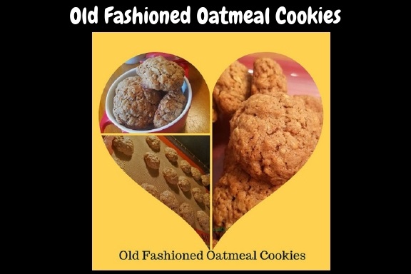 These old fashioned oatmeal cookies are over 100 years old made from scratch a crisp cookie in a red cover dish with vintage bird design coffee cup. 