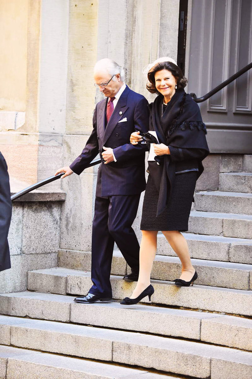 Carl Gustaf and Queen Silvia of Sweden leaving the Cathedral of Stockholm after opening ceremony for the opening of the Swedish Parliament