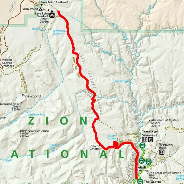 Livin The Dream ZION BACKPACKING - West Rim Trail Map