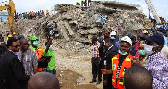 Babatunde fashola visits TB Joshuas collapsed church building