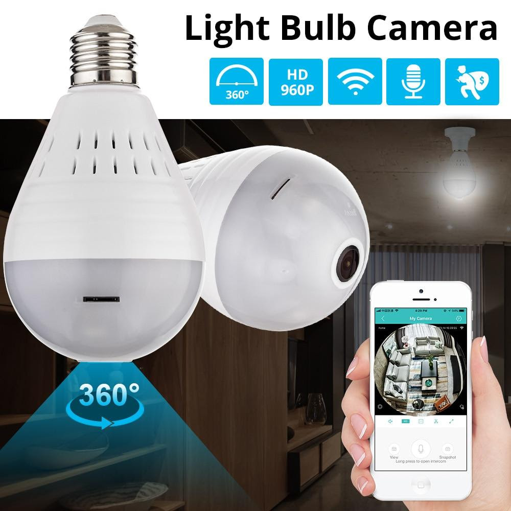 Wireless LED Light Bulb 960P Panoramic Home Security WiFi IP Camera