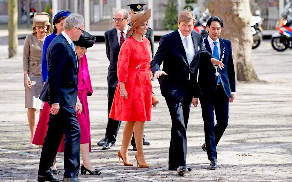 King Willem-Alexander, Queen Maxima and Princess Beatrix  attends the Four Freedoms Award ceremony in Middelburg. The International Four Freedoms Award is awarded to German chancellor Angela Merkel. Winners of the other awards are Mazen Darwish, Dr. Denis Mukwege. Queen Maxima wore Natan dress