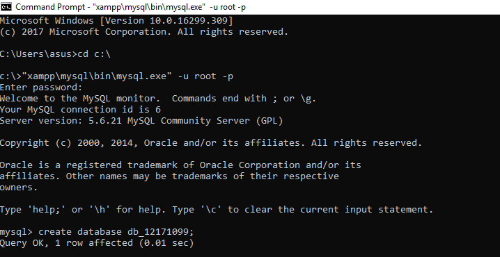 Cara Membuat Database mysql dari command prompt
