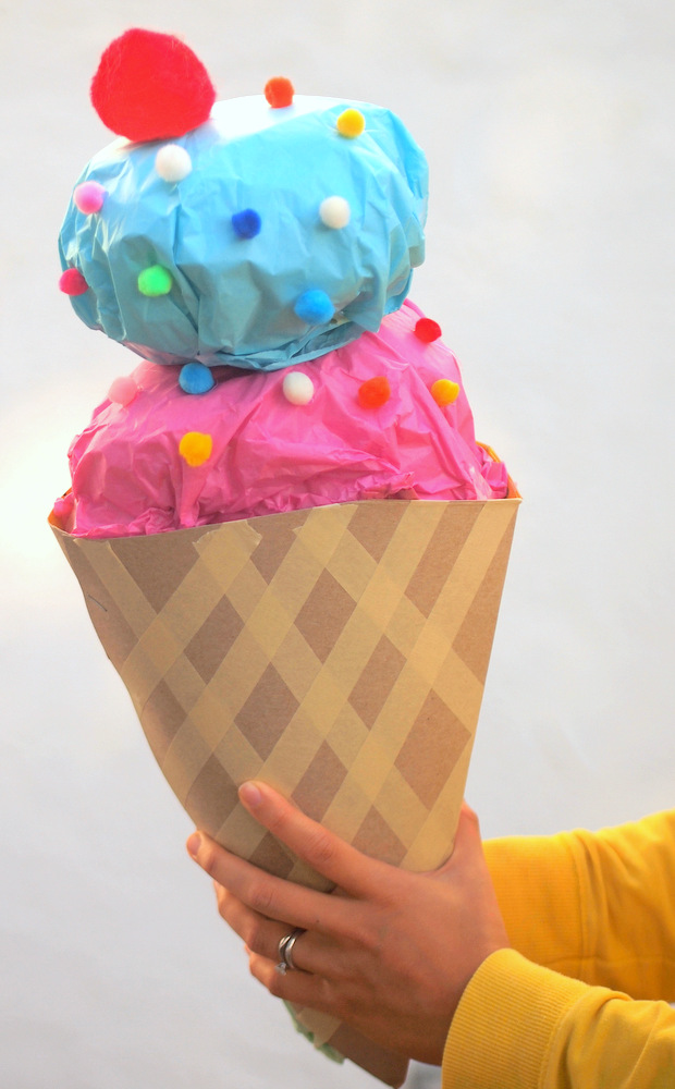 DIY Giant Ice Cream Cone Gift Wrapping (A fun Alternative