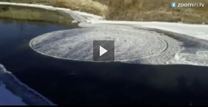 Extremely Rare Spinning Ice Circle Over 50ft Wide Forms in North Dakota River!