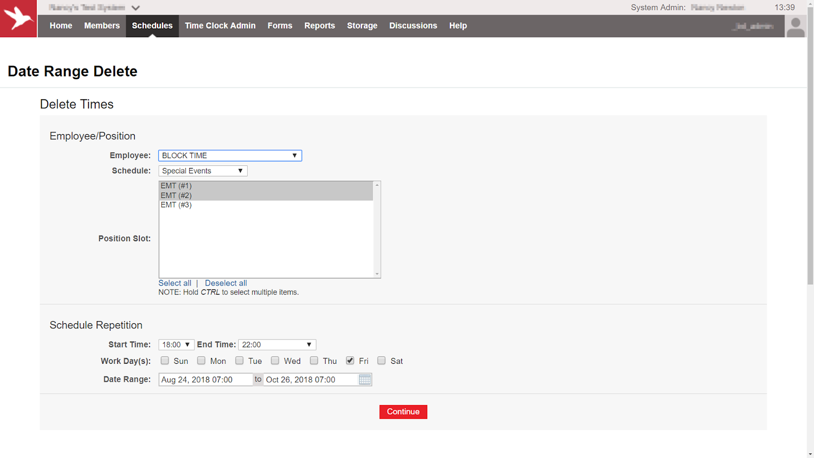 Removing Scheduled Time with Date Range Delete TCP Software