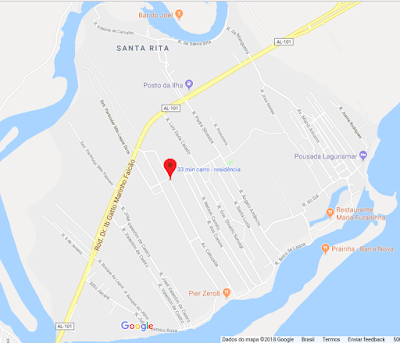 Mapa de Localização. O Res. Vilas da Santa Rita fica localizado as margens da AL 101 Sul em Marechal Deodoro - AL.