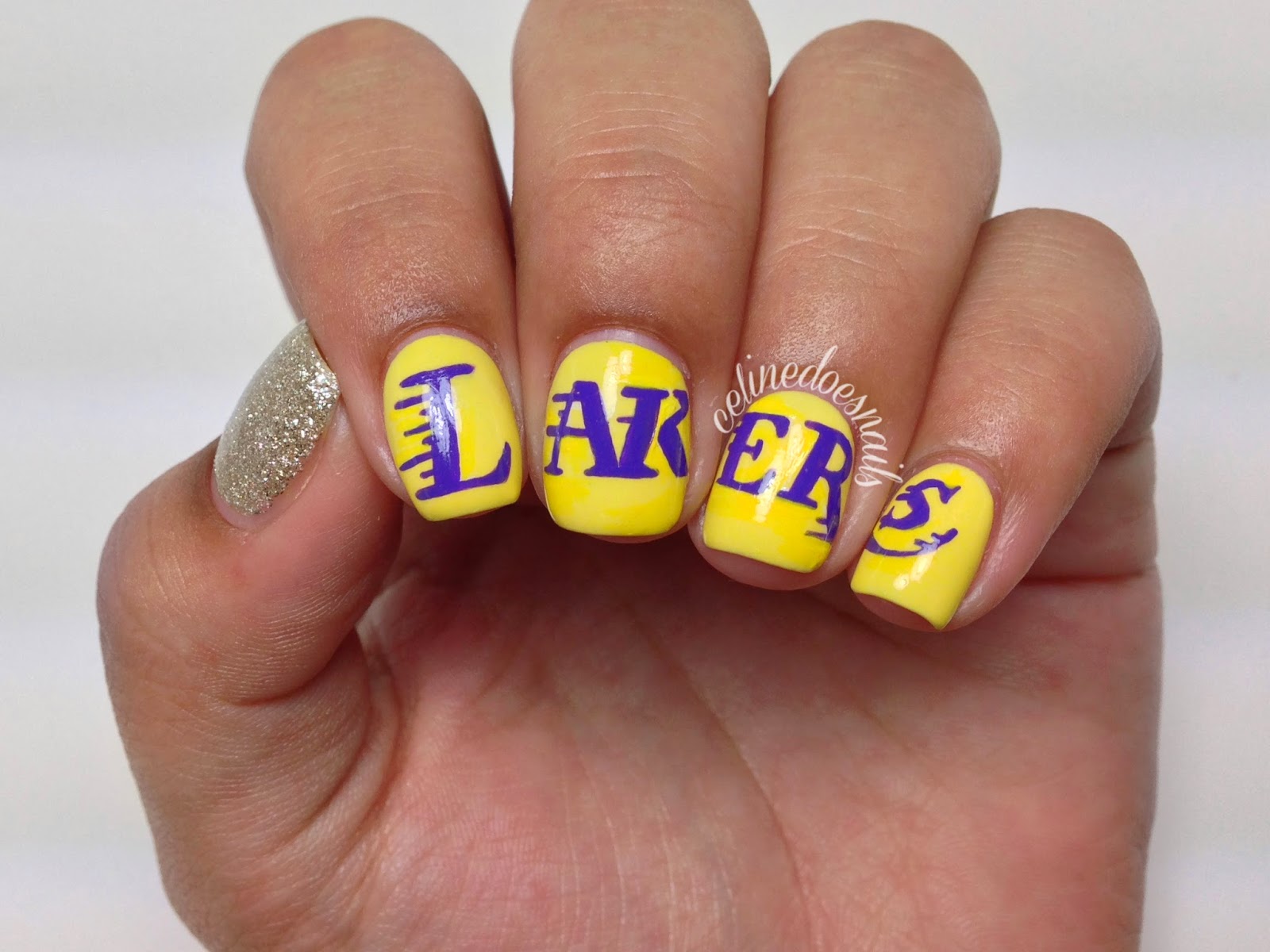2. Purple and Gold Lakers Nail Design - wide 9