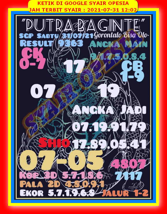Syair Togel Sgp 31 Juli 2021 Forum Syair Asiktoto