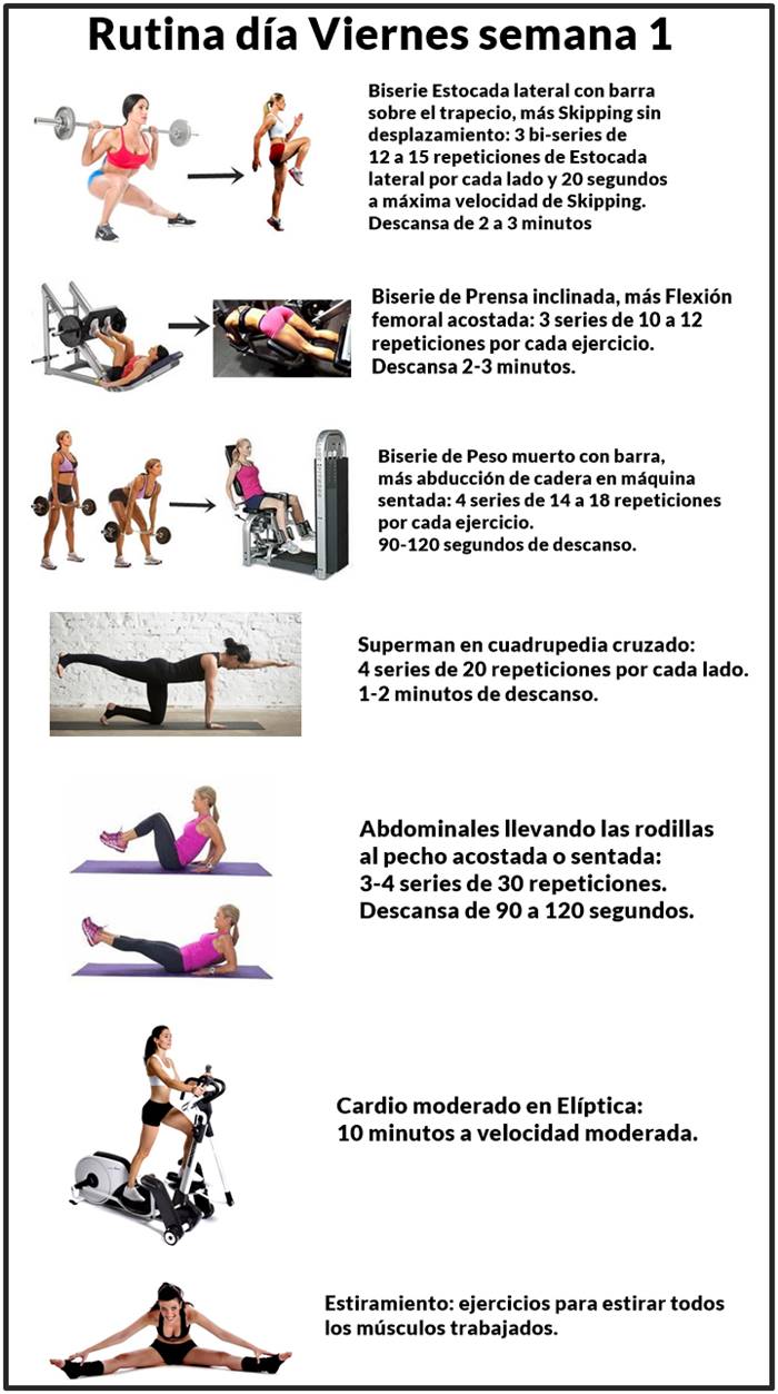 Rutina 3 Dias Gym Rutina de ejercicios en el gimnasio para mujeres para quemar grasa,  tonificar y ganar masa muscular