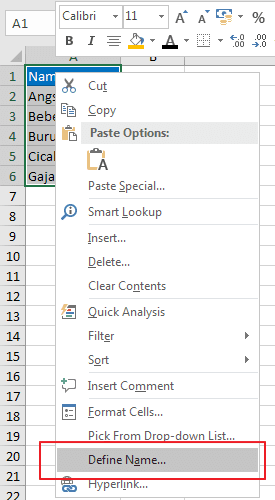Membuat Named Range di Excel