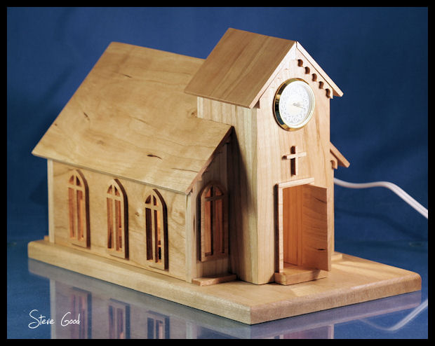 Scrollsaw Workshop: Lighted Chruch Mini Clock with Interior Details.