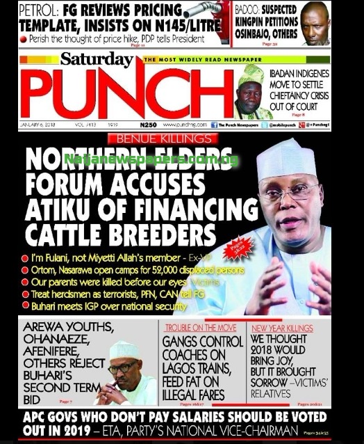 Nigeria Newspapers Today S The Punch Newspaper Headlines 6th Nigeria Newspapers Today S The Punch Newspaper Headlines 6th January 2018