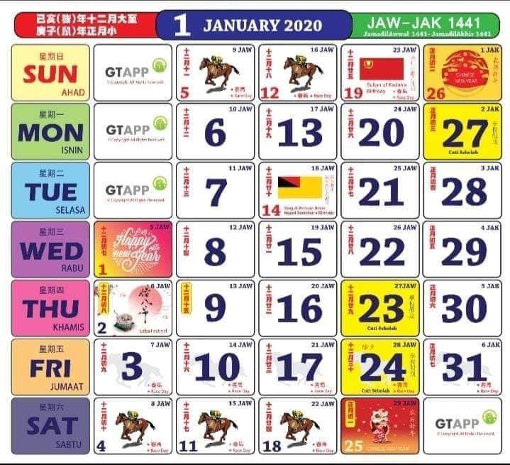 kalender-kuda-2020 cuti sekolah pdf Januari Februari Mac April Mei Jun Julai Ogos September Oktober November Disember