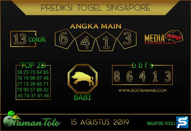 Prediksi Togel SINGAPORE TAMAN TOTO 15 AGUSTUS 2019