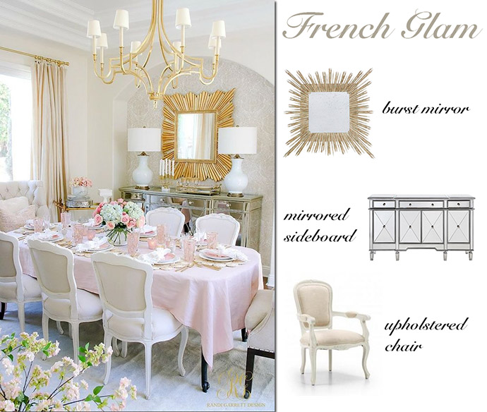 French Glam Beige And Blush Dining Room, Glam Dining Room Table Decor