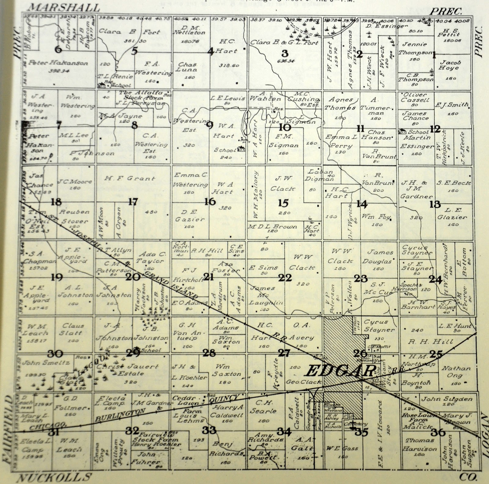 Sutton Nebraska Museum 1908 Plat Map of Edgar Township, Clay County