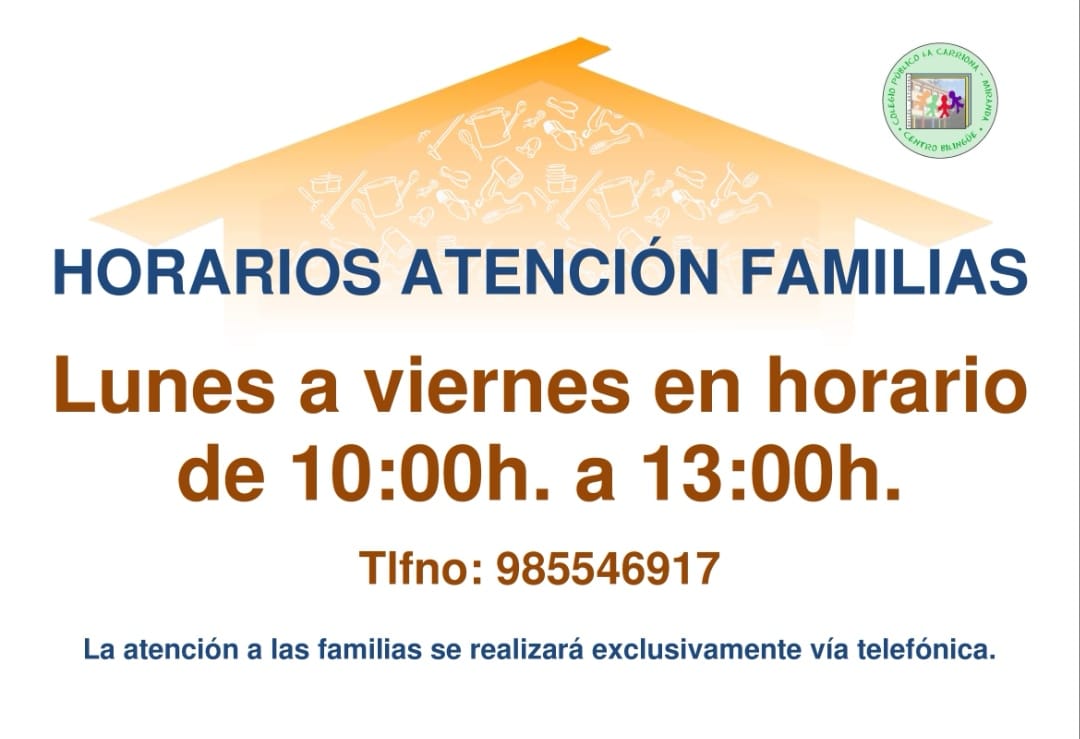 HORARIO DE ATENCIÓN  FAMILIAS