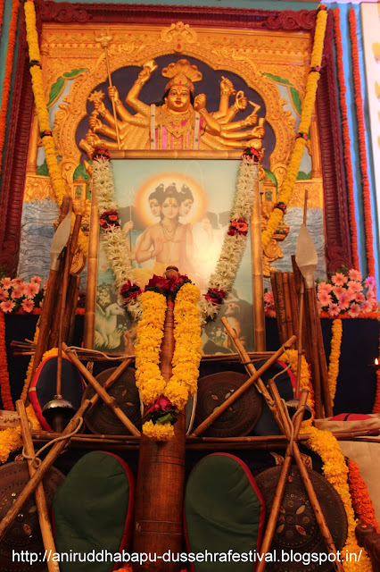 Weapon worshipping or shastra pooja done on the occassion of Dussehra at Shree Harigurugram, Bandra to gain power or balvidya