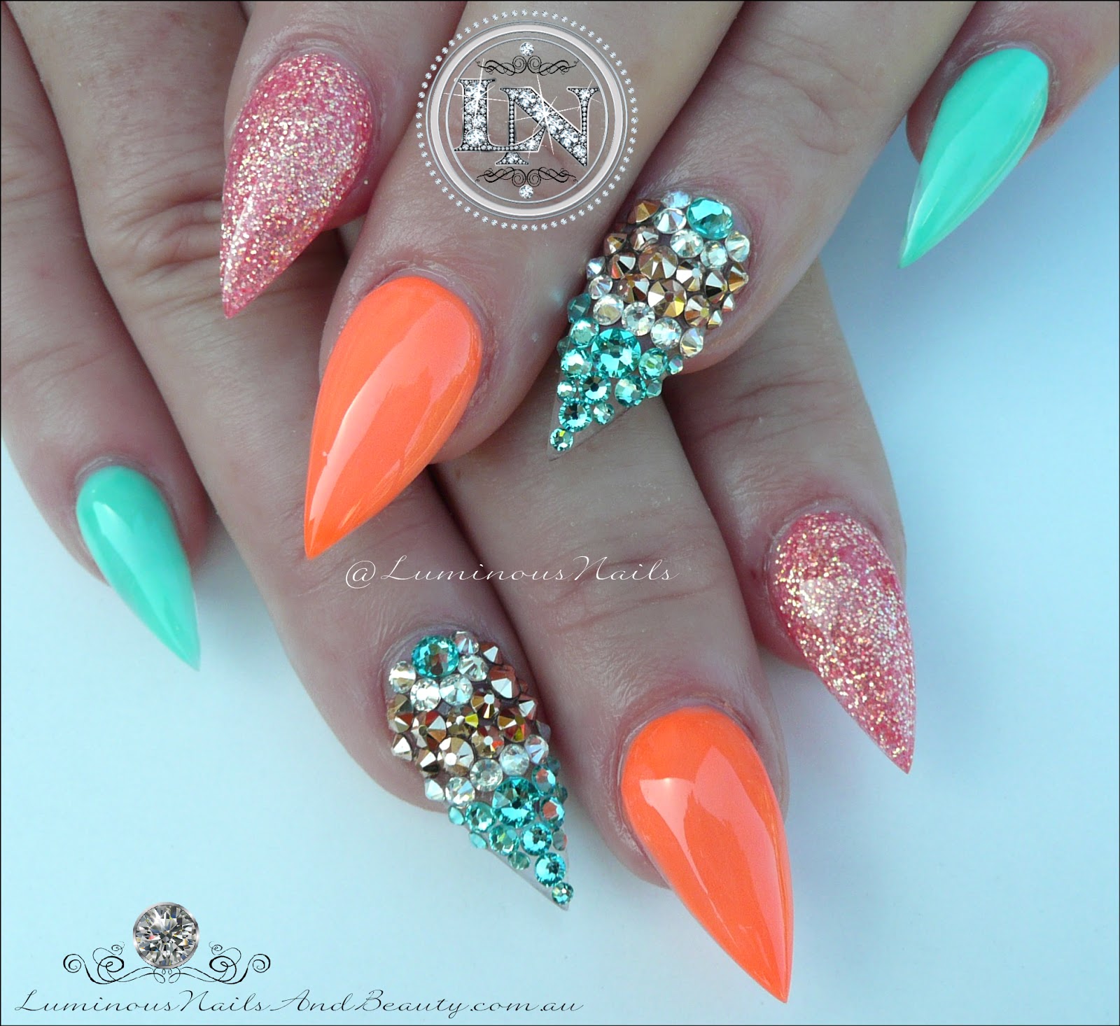 Luminous Nails Glamorous Inspired By Malishka702 Glamorous Nails Inspired By Malishka702 Ana Karpova Orange Mint Acrylic