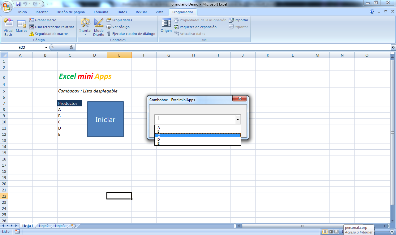 mini aplicaciones en Excel Formulario ActiveX con Combobox