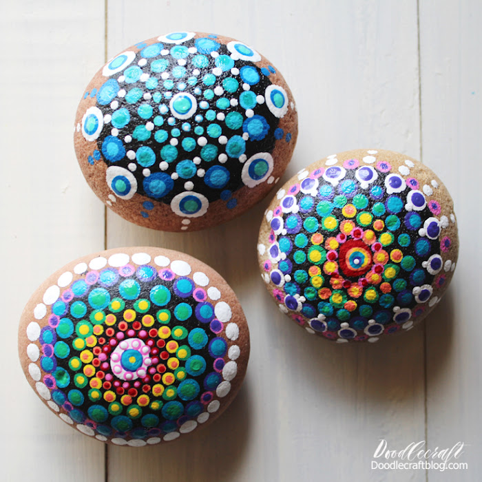 Dot Painted Mandala Rocks  Again, rocks are an easy gift to give. Add a little paint in bright colors and they are perfect. Cheapest paint is Plaid Apple Barrel Paint at Walmart, just 50 cents a bottle. Get a few colors and mix them to create more!