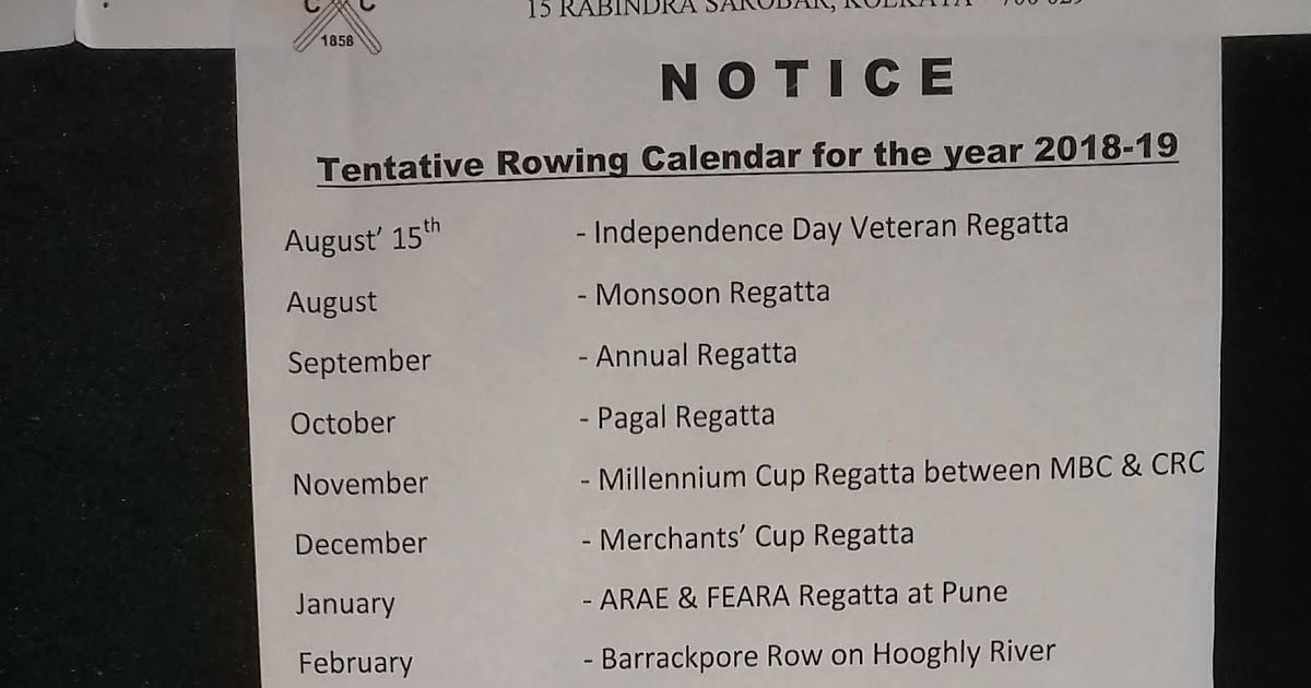 Rowing regattas of Calcutta Rowing Club CRC for the year