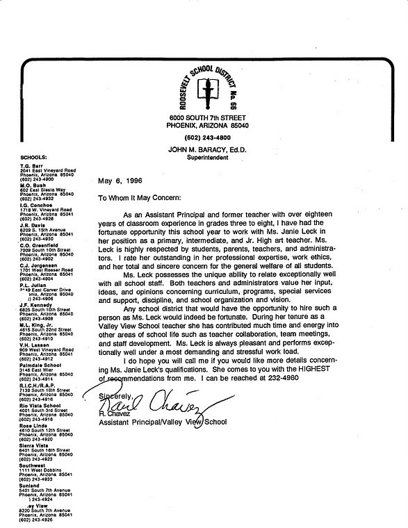 Letter of Recommendation Roosevelt School Dist. 2