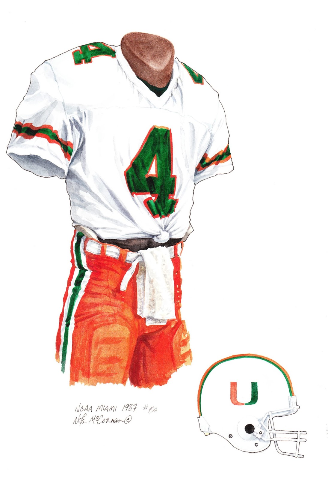 Miami Hurricanes 1970 football uniform artwork, This is a h…