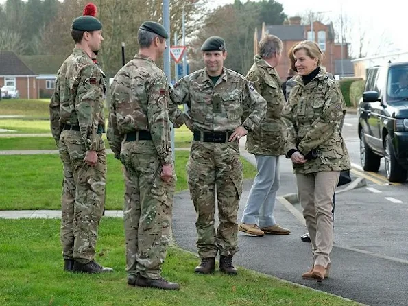 Countess Sophie wore a military style jacket, wore a pair of sand coloured trousers which complemented her camouflage jacket worn especially for the occasion