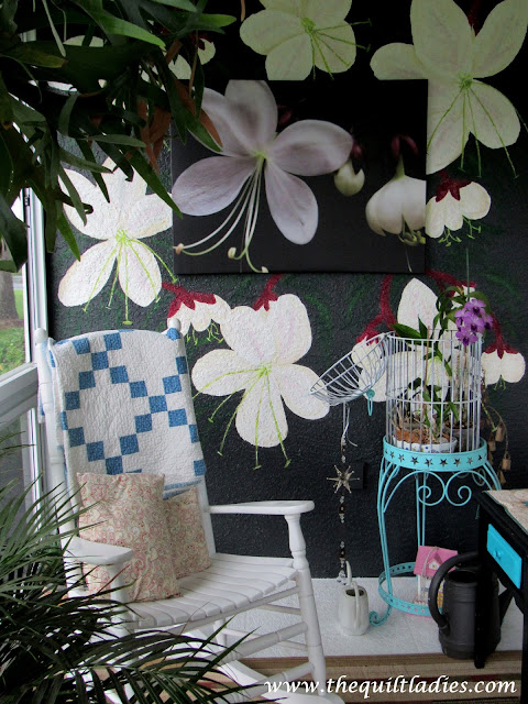 Hand painted flower wall on condo lanai wall