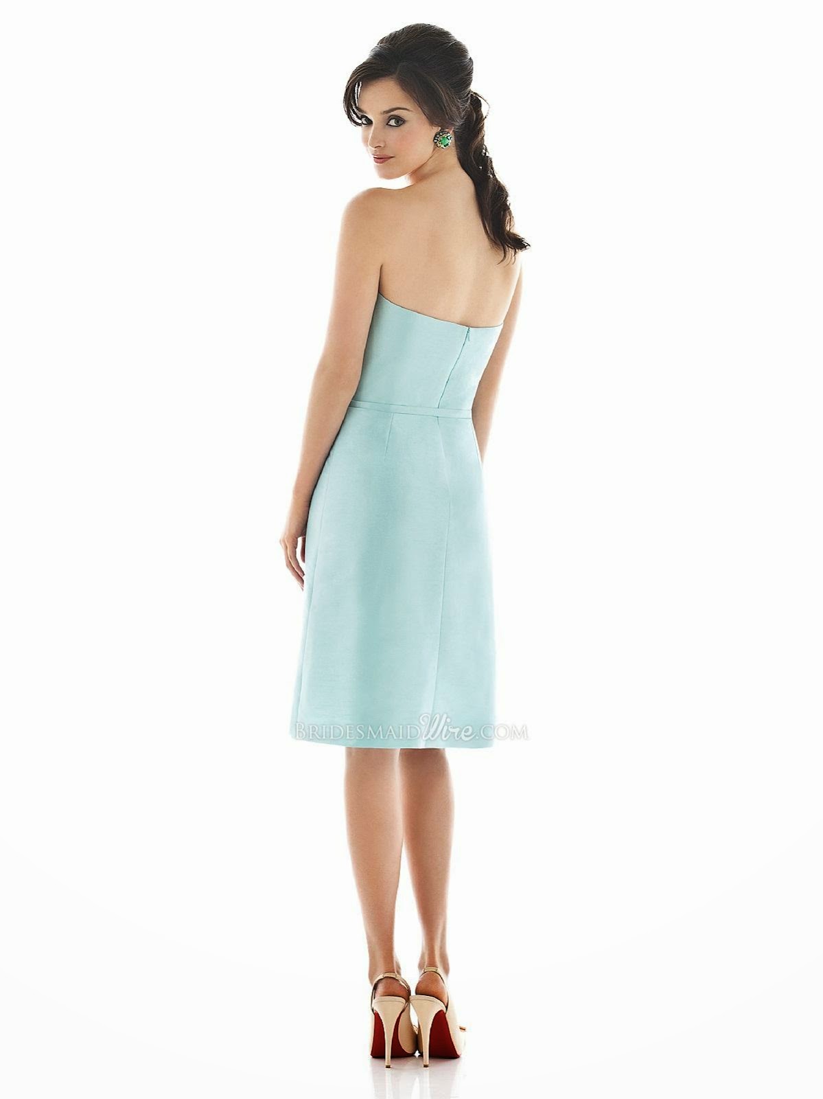 Seaside Strapless Knee Length Asymmetrical Pleated A-line Bridesmaid Dress-2