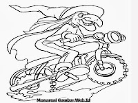 Gambar Mewarnai Penyihir Jahat Bersepeda Motor