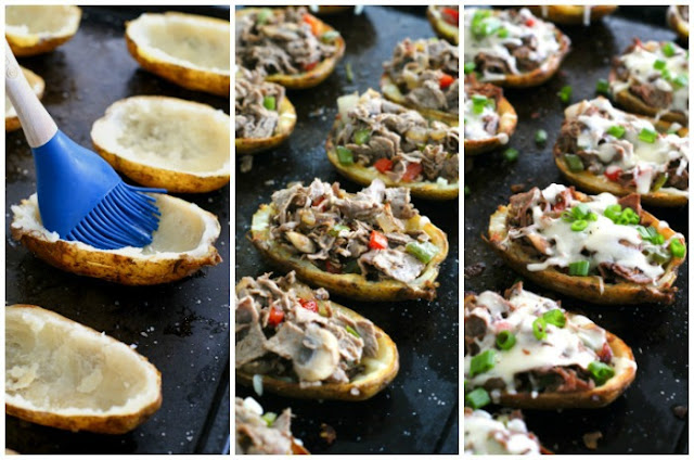 Cheesesteak Potato Skins are mash-up of classic potato skins and Philly Cheesesteak Sandwiches, making them the ultimate party appetizer!