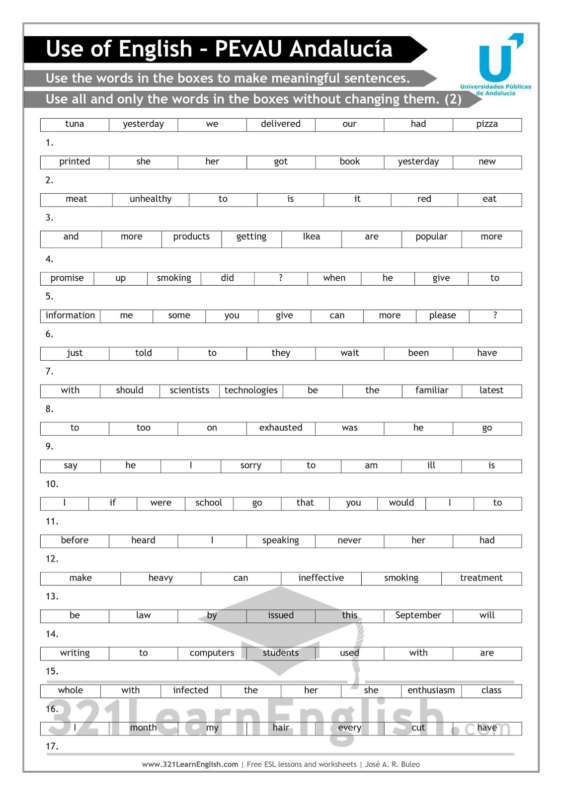321 Learn PEvAU Selectividad Andalucía Use of English