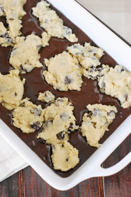 Brownie Batter Topped with Chocolate Chip Cookie Dough Image