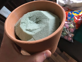 green flower arranging foam in pot