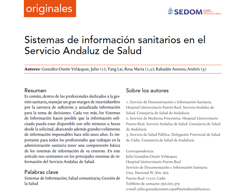 Los Sistemas de Información Sanitarios en el Servicio Andaluz de Salud Servicio de Admisión Los Sistemas de Información Sanitarios en el Servicio Andaluz de Salud Servicio de Admisión