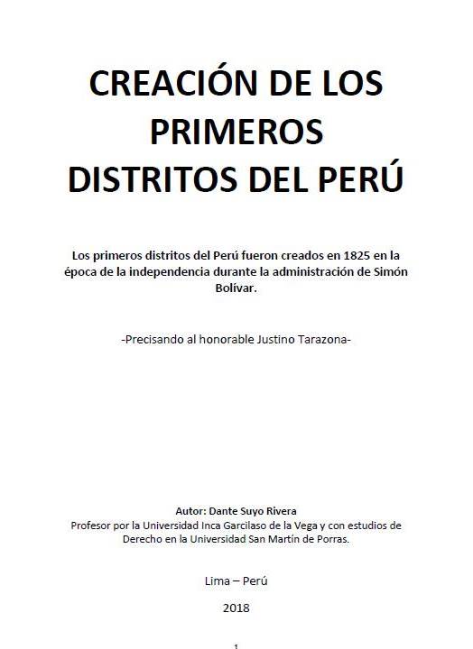 Publicación: "Creación de los primeros distritos del Perú".